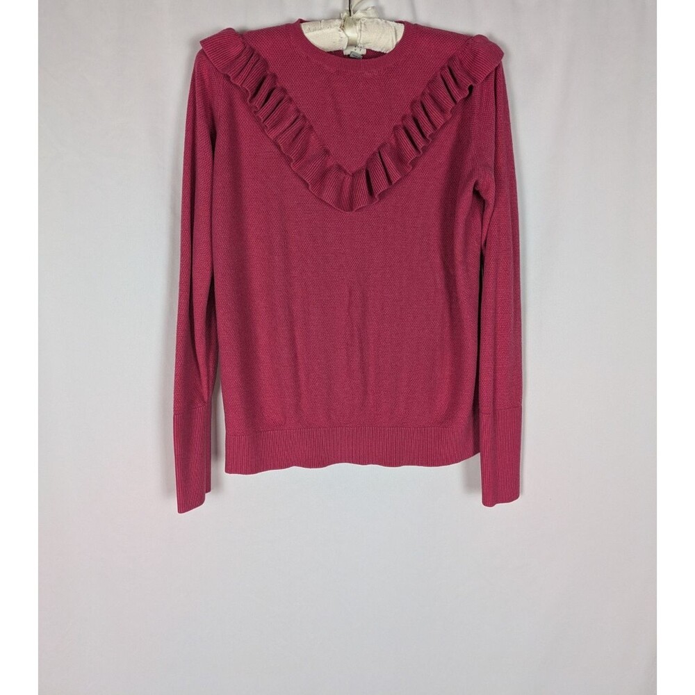 A New Day Sweater S Women's Pink Ruffle Trim Long Sleeve Crew Neck Pullover